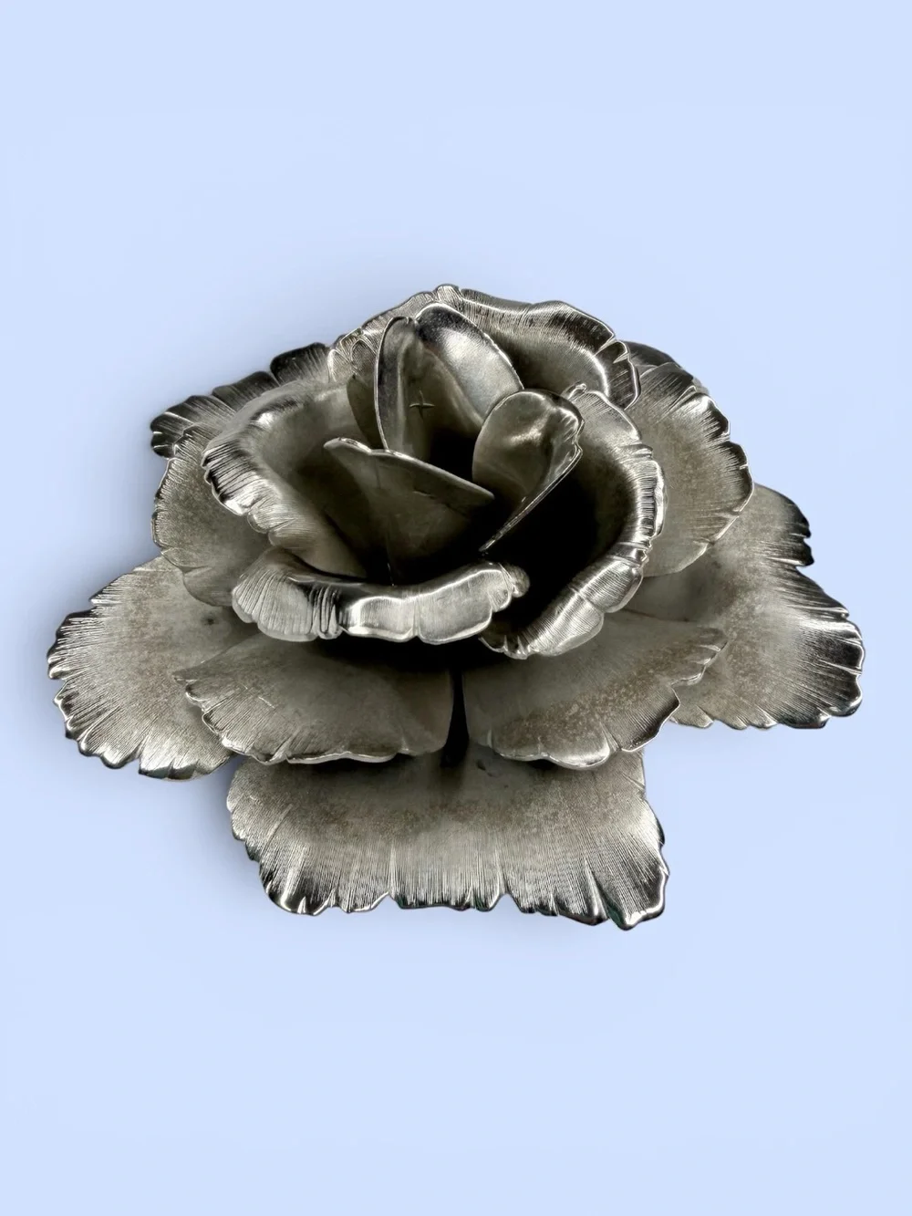 Vintage Giovanni Silver Tone Rose Brooch Large Floral Pin Signed